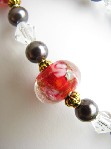 Red rondelle bead close-up